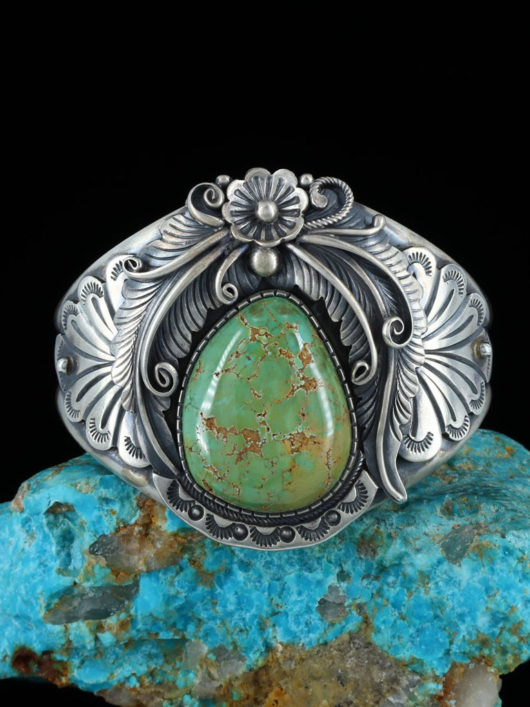 Native American Natural Carico Lake Turquoise Sterling Silver Cuff Bracelet - PuebloDirect.com