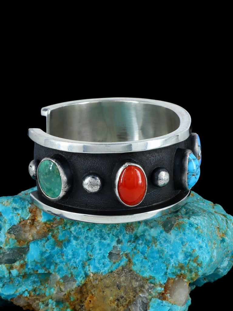 Native American Heavy Turquoise and Coral Cuff Bracelet - PuebloDirect.com