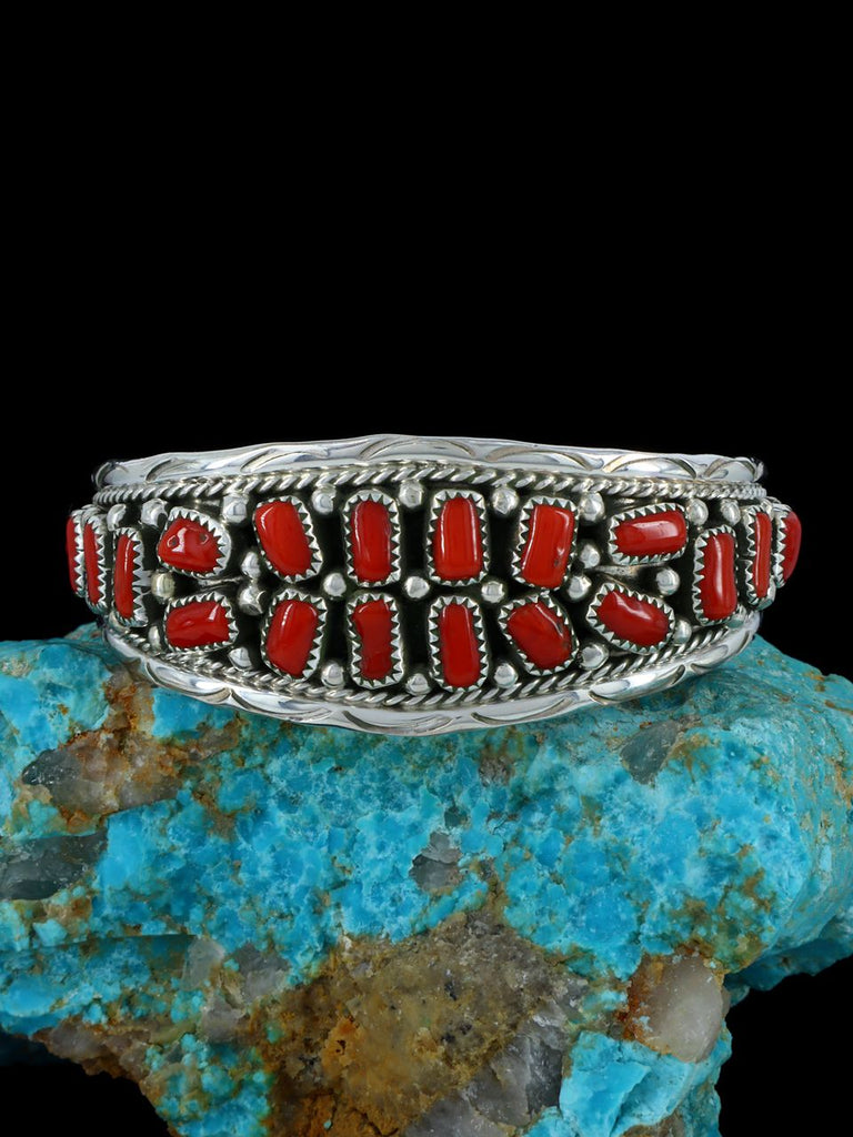 Navajo Coral Sterling Silver Cuff Bracelet - PuebloDirect.com