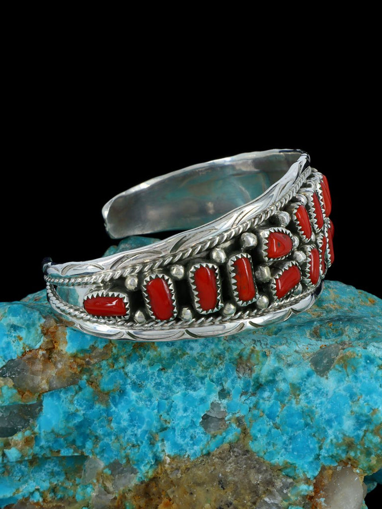 Navajo Coral Sterling Silver Cuff Bracelet - PuebloDirect.com