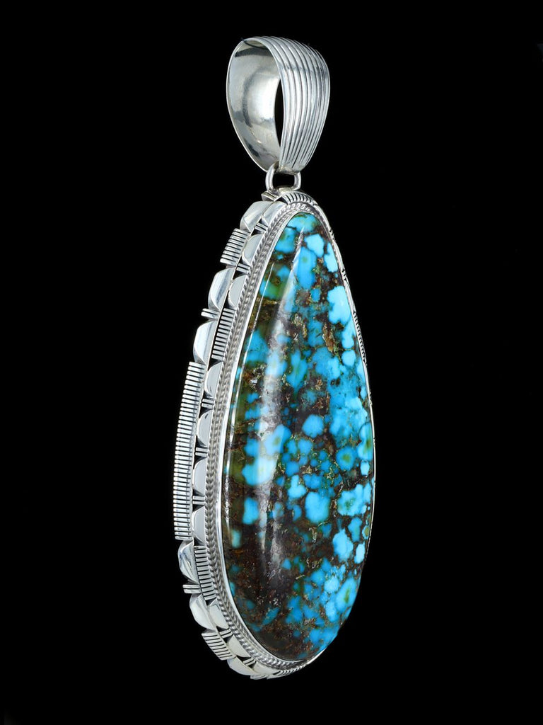 Extra Large Native American Sterling Silver Kingman Polychrome Turquoise Pendant - PuebloDirect.com