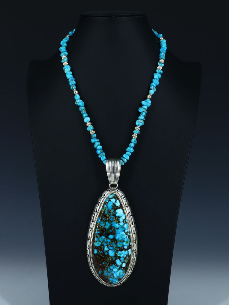 Extra Large Native American Sterling Silver Kingman Polychrome Turquoise Pendant - PuebloDirect.com