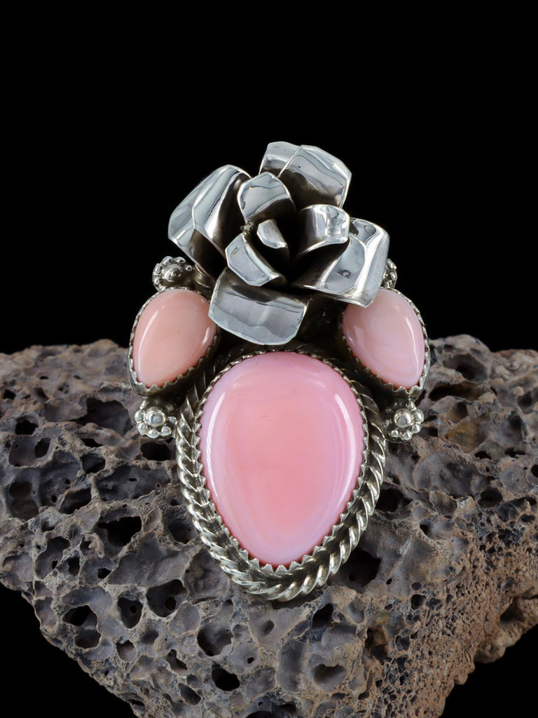 Adjustable Pink Conch Rose Sterling Silver Ring - PuebloDirect.com