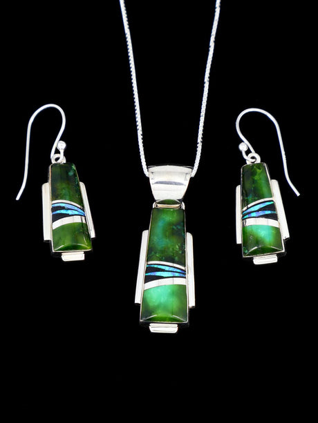 Native American Sterling Silver Sonoran Gold Inlay Necklace Set - PuebloDirect.com