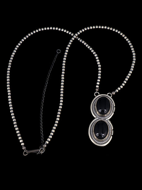 Navajo Sterling Silver and Onyx Beaded Lariat Necklace - PuebloDirect.com