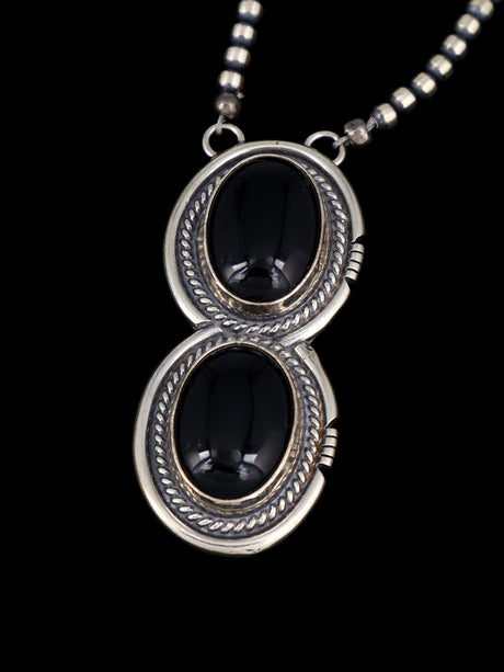 Navajo Sterling Silver and Onyx Beaded Lariat Necklace - PuebloDirect.com
