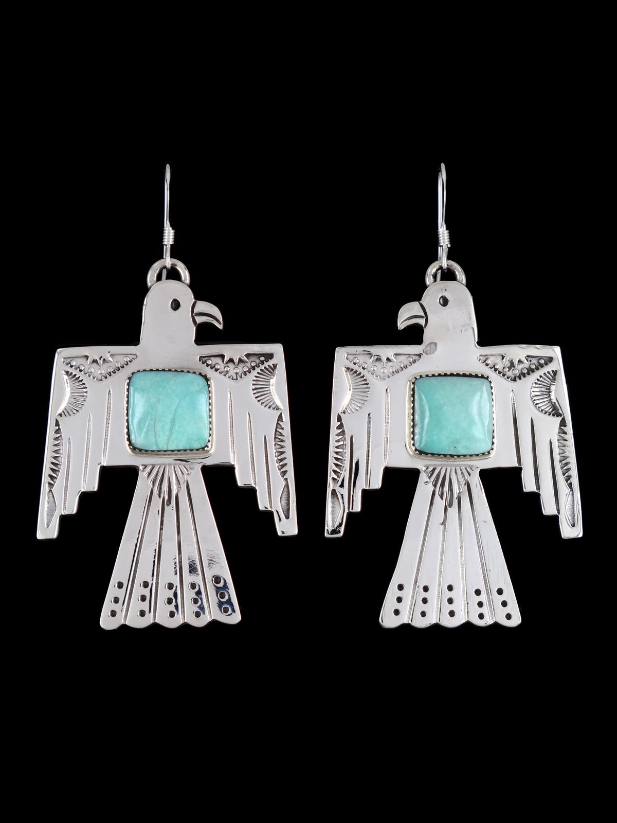 Navajo Turquoise Sterling Silver Thunderbird Earrings - PuebloDirect.com