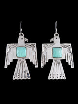 Navajo Turquoise Sterling Silver Thunderbird Earrings - PuebloDirect.com