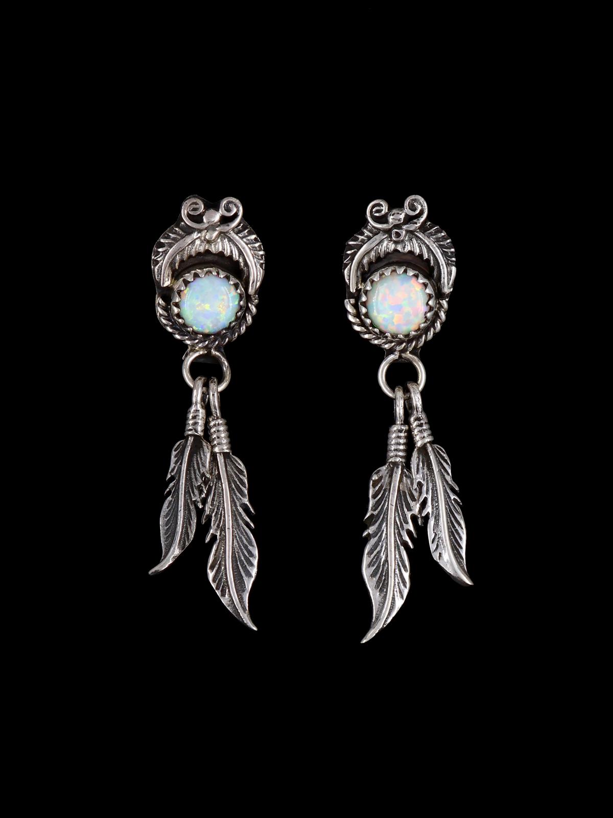 Native American Jewelry Opalite Feather Earrings - PuebloDirect.com