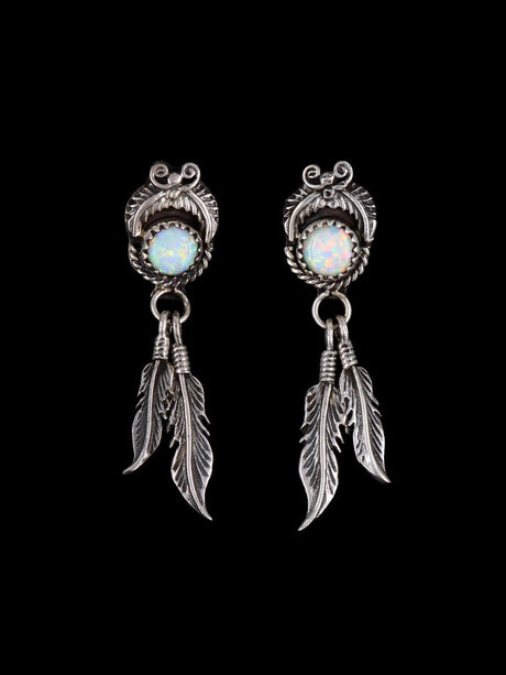 Native American Jewelry Opalite Feather Earrings - PuebloDirect.com