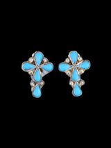 Zuni Sterling Silver Turquoise Cross Post Earrings - PuebloDirect.com