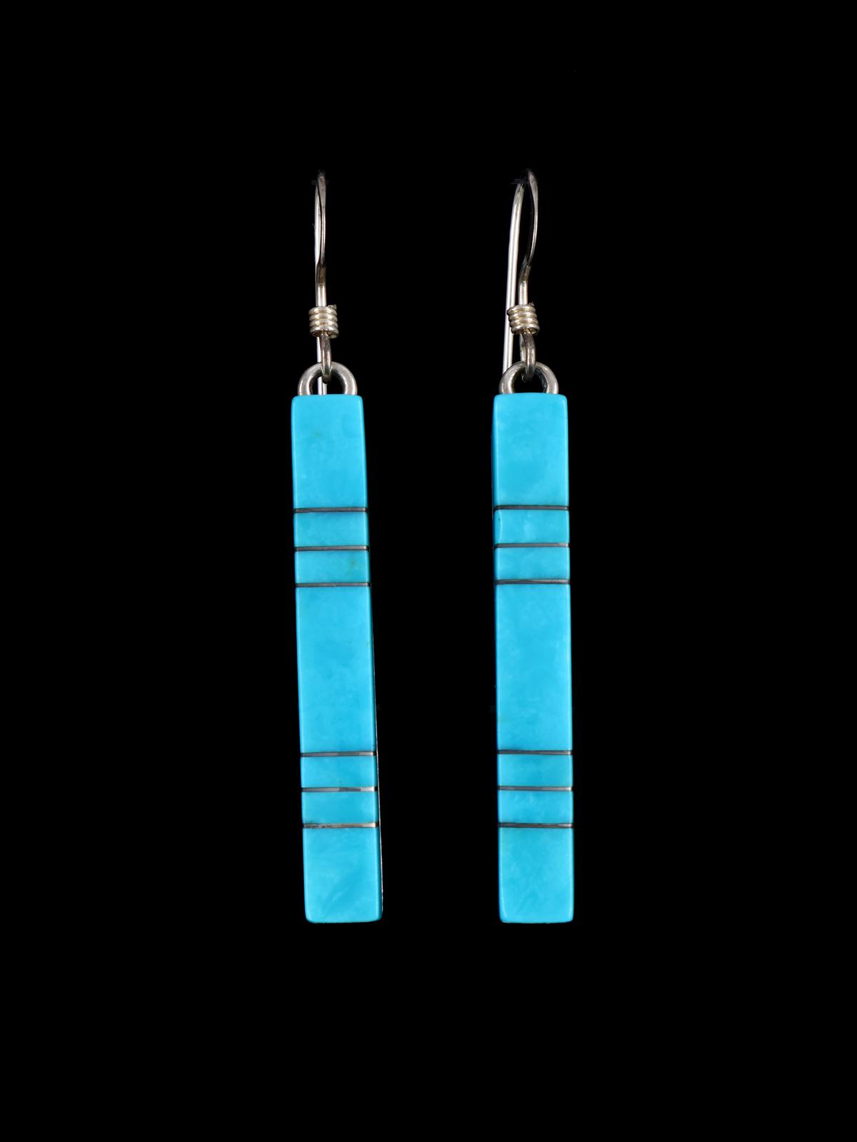 Sterling Silver Zuni Turquoise Inlay Earrings - PuebloDirect.com
