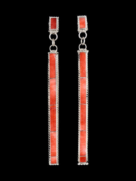 Sterling Silver Zuni Spiny Oyster Inlay Earrings - PuebloDirect.com