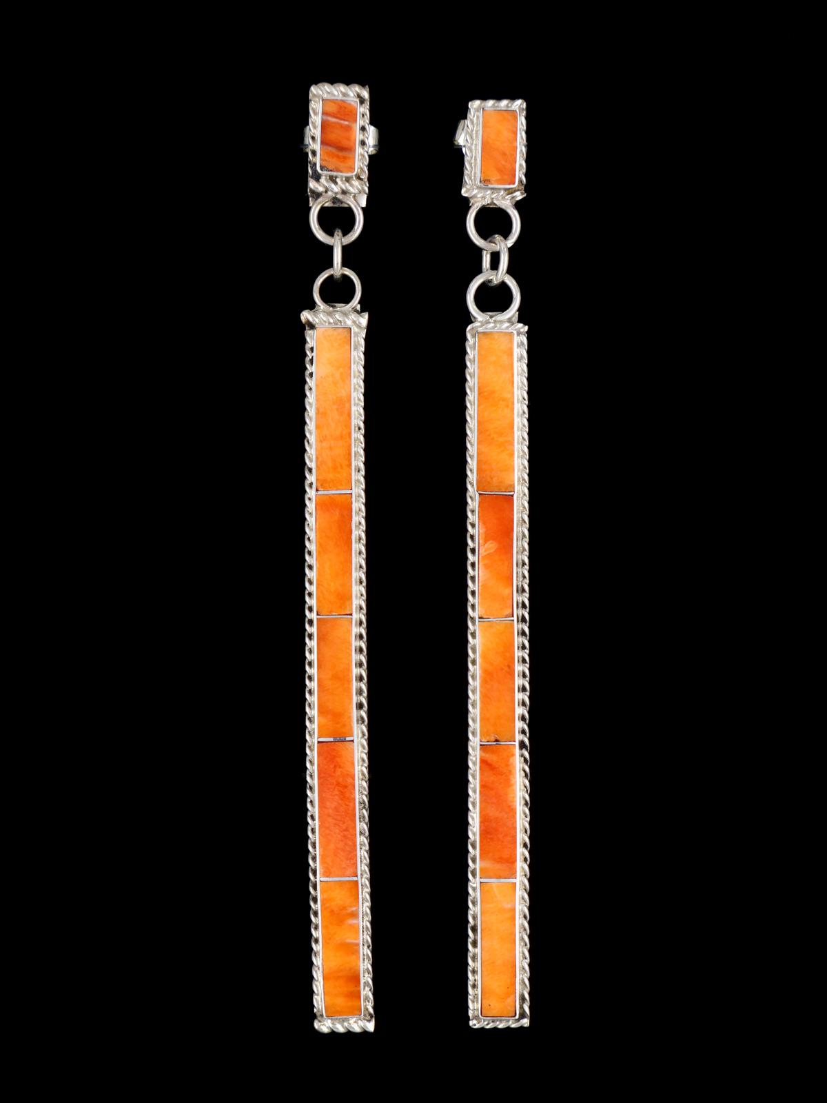 Sterling Silver Zuni Spiny Oyster Inlay Earrings - PuebloDirect.com