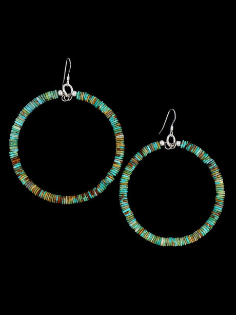 Santo Domingo Turquoise Beaded Dangle Earrings - PuebloDirect.com