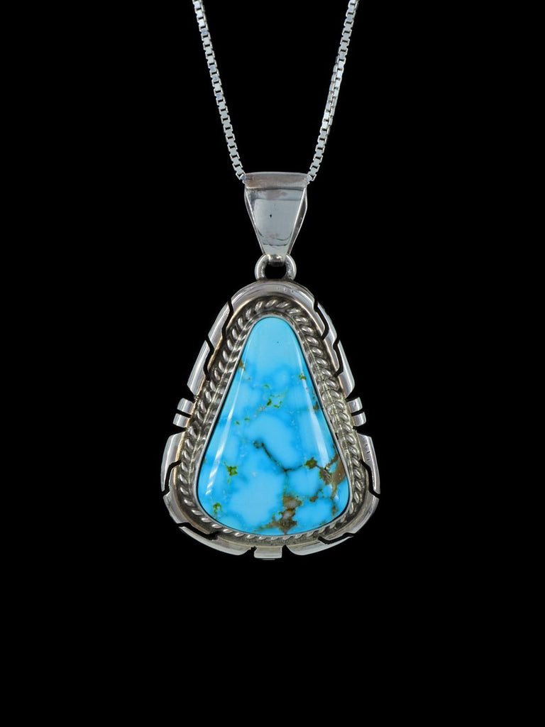 Native American Jewelry Kingman Turquoise Sterling Silver Pendant - PuebloDirect.com