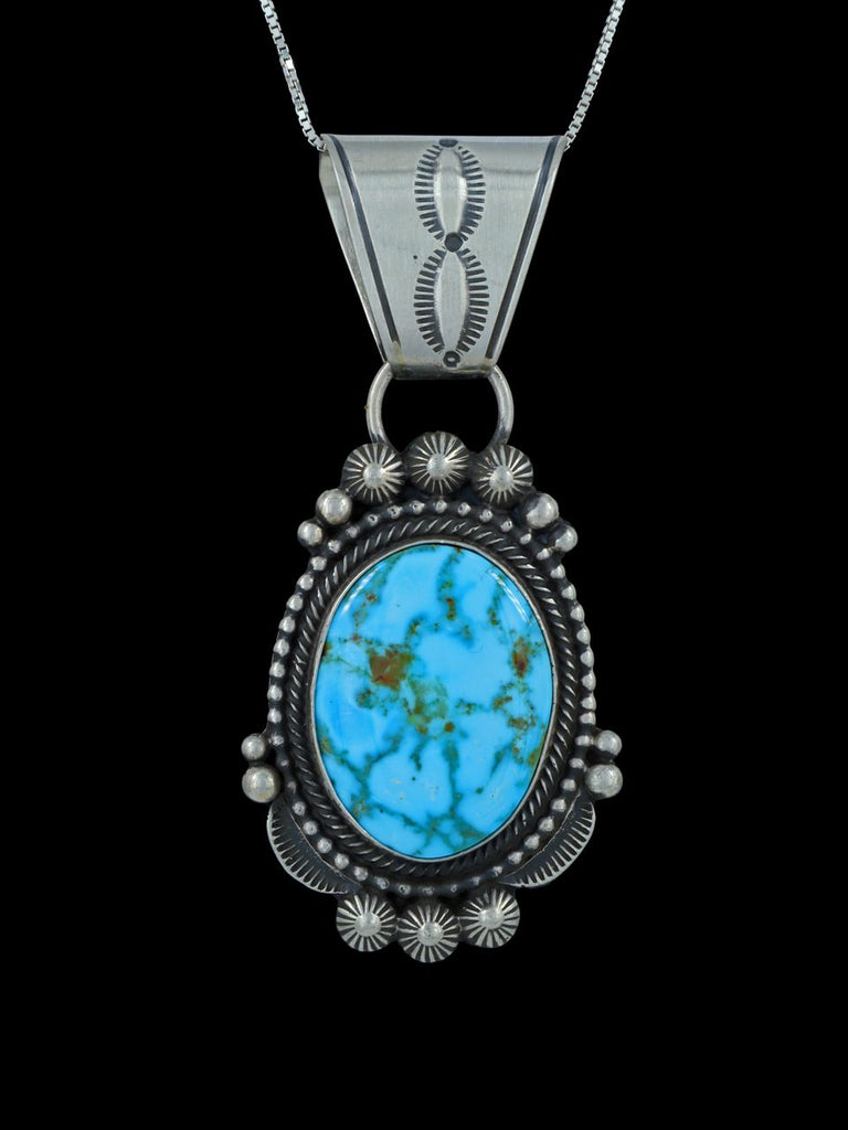 Native American Sterling Silver Kingman Turquoise Pendant - PuebloDirect.com