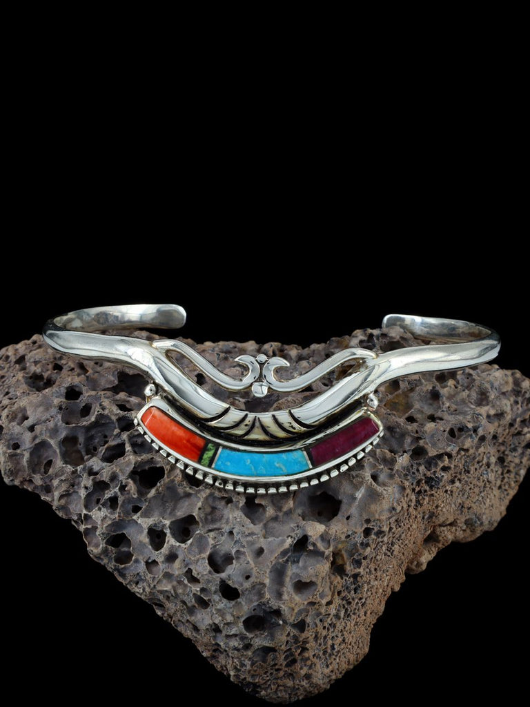 Native American Sterling Multistone Inlay Cuff Bracelet - PuebloDirect.com