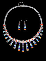 Navajo Spiny Oyster and Turquoise Inlay Sterling Silver Link Necklace Set