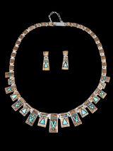 Navajo Jasper and Turquoise Inlay Sterling Silver Link Necklace Set