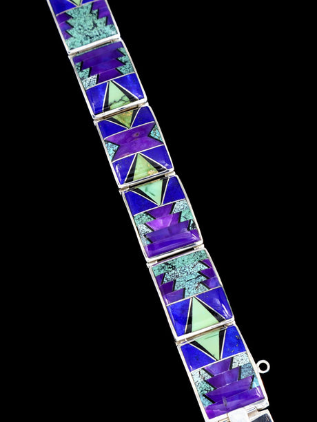 Native American Sterling Silver Sugilite and Turquoise Link Bracelet