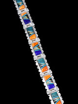 Native American Sterling Silver Multistone Inlay Link Bracelet