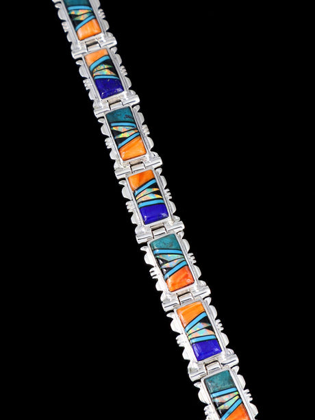 Native American Sterling Silver Multistone Inlay Link Bracelet