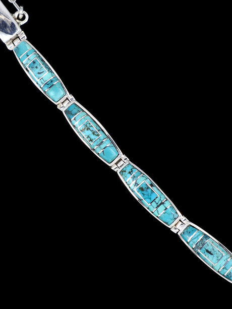 Native American Sterling Silver Turquoise Inlay Link Bracelet
