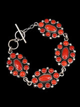 Native American Natural Mediterranean Coral Sterling Silver Link Bracelet