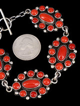 Native American Natural Mediterranean Coral Sterling Silver Link Bracelet