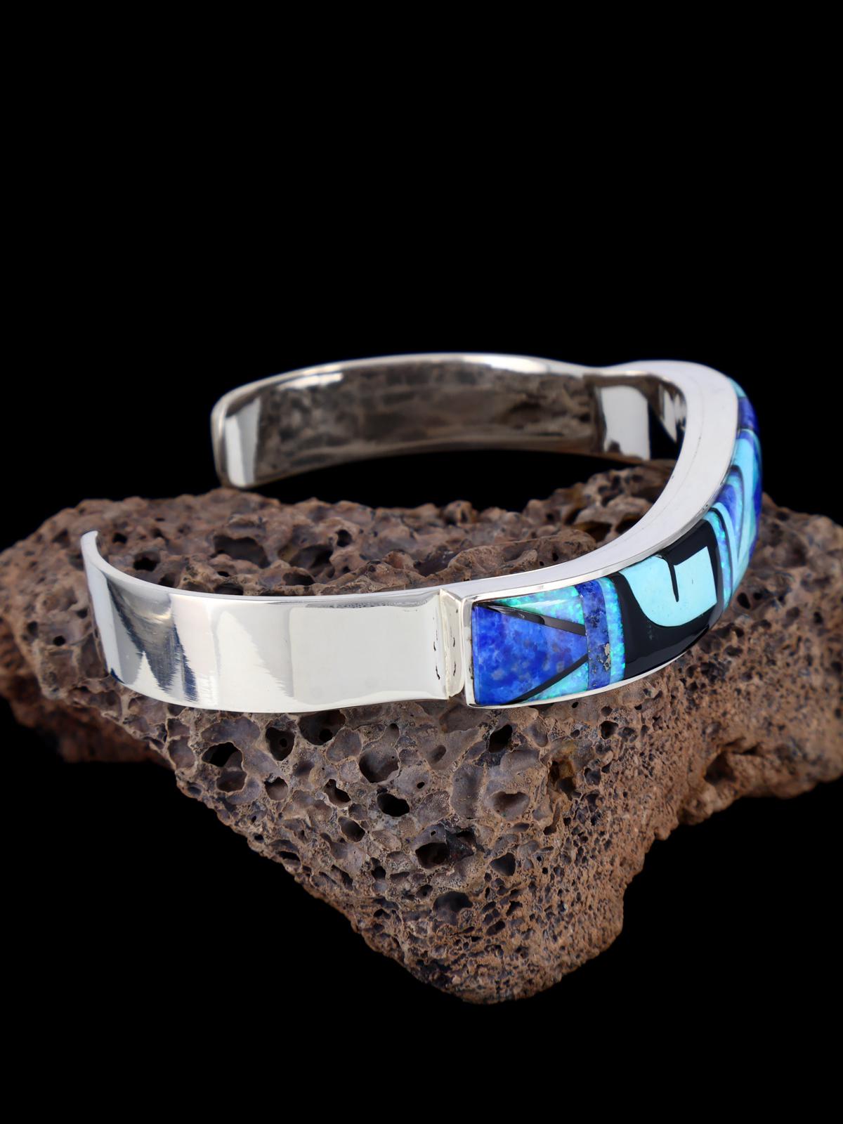 Navajo Sterling Silver Turquoise and Lapis Inlay Bracelet