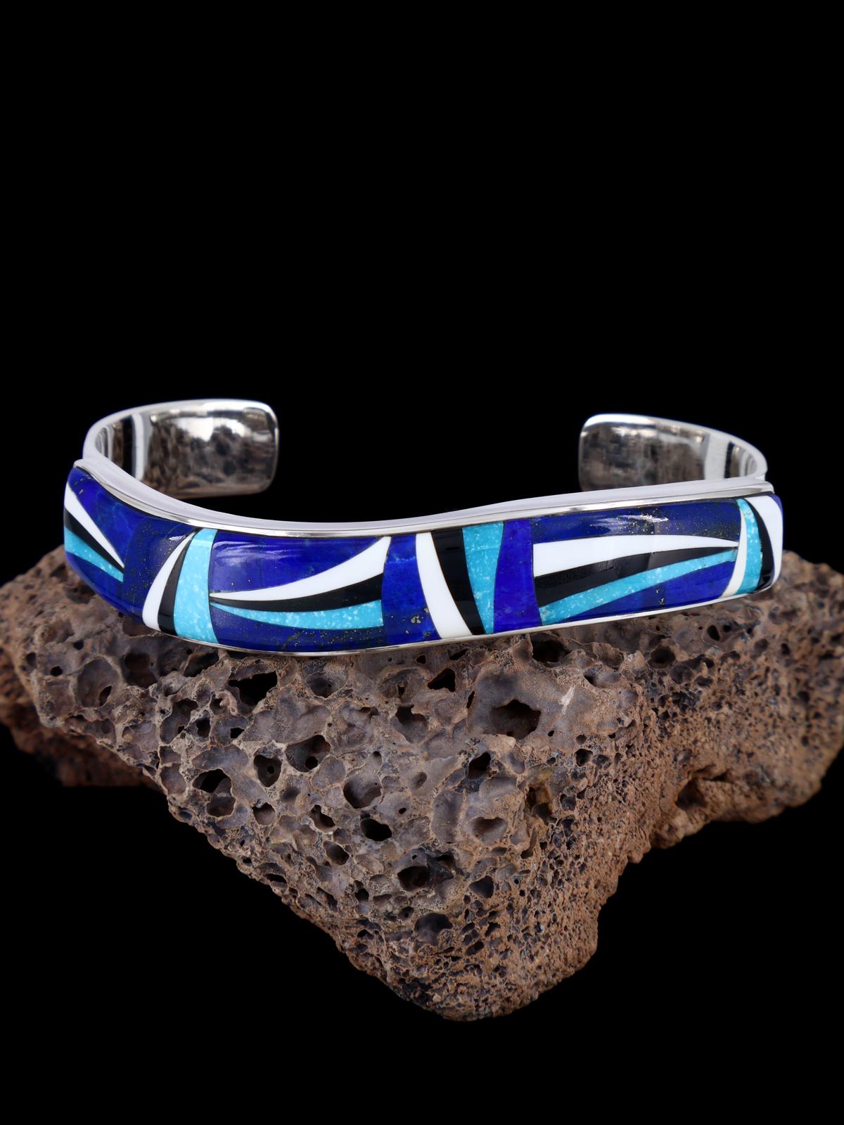 Navajo Sterling Silver Turquoise and Lapis Inlay Bracelet