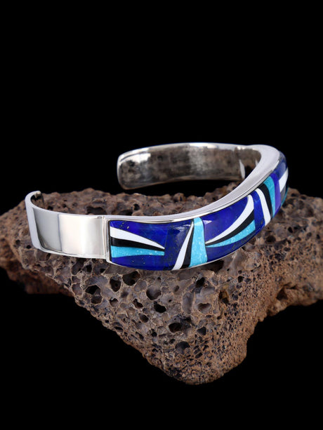 Navajo Sterling Silver Turquoise and Lapis Inlay Bracelet