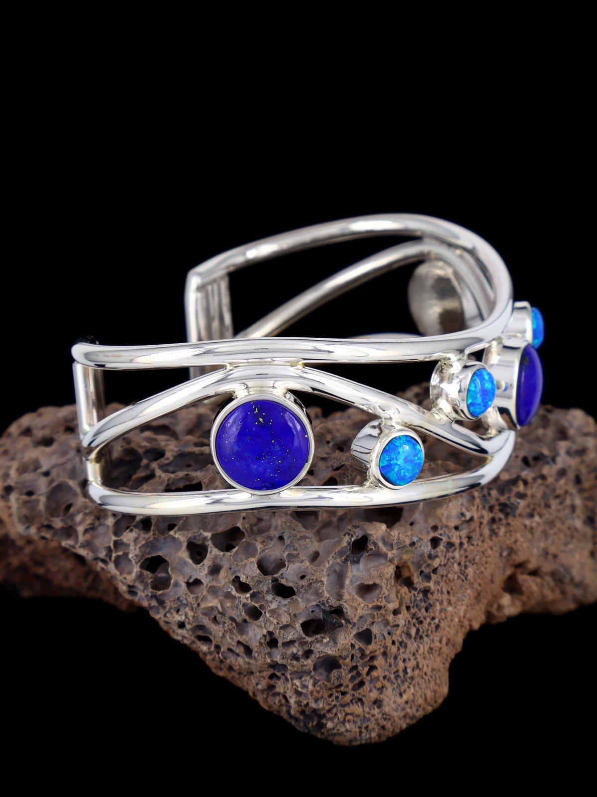 Native American Lapis and Opalite Sterling Silver Cuff Bracelet