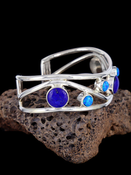 Native American Lapis and Opalite Sterling Silver Cuff Bracelet
