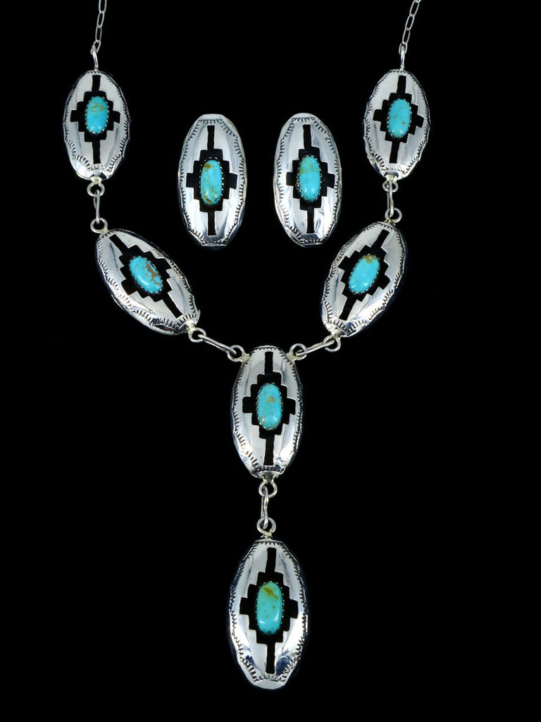 Native American Jewelry Turquoise Sterling Silver Lariat Necklace Set - PuebloDirect.com