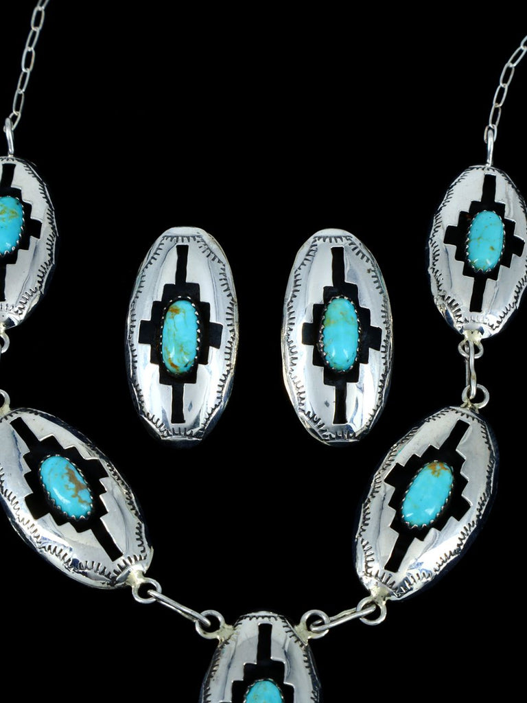 Native American Jewelry Turquoise Sterling Silver Lariat Necklace Set - PuebloDirect.com