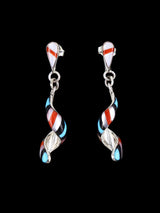 Zuni Inlay Mother of Pearl Spiral Post Earrings