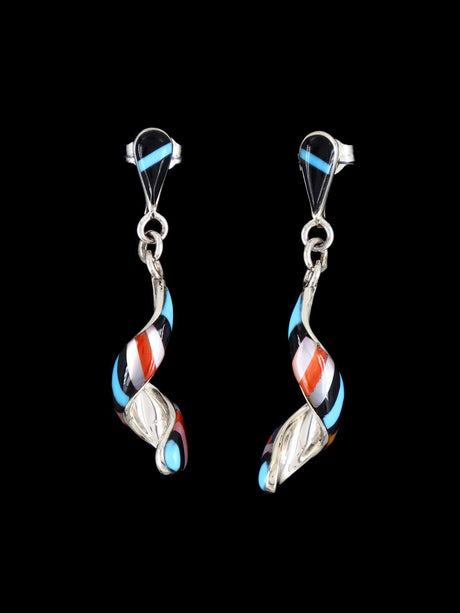 Zuni Inlay Mother of Pearl Spiral Post Earrings - PuebloDirect.com