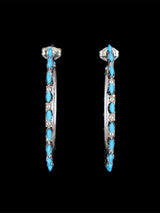 Zuni Sterling Silver Turquoise Hoop Post Earrings - PuebloDirect.com