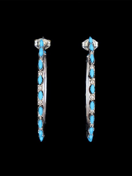 Zuni Sterling Silver Turquoise Hoop Post Earrings