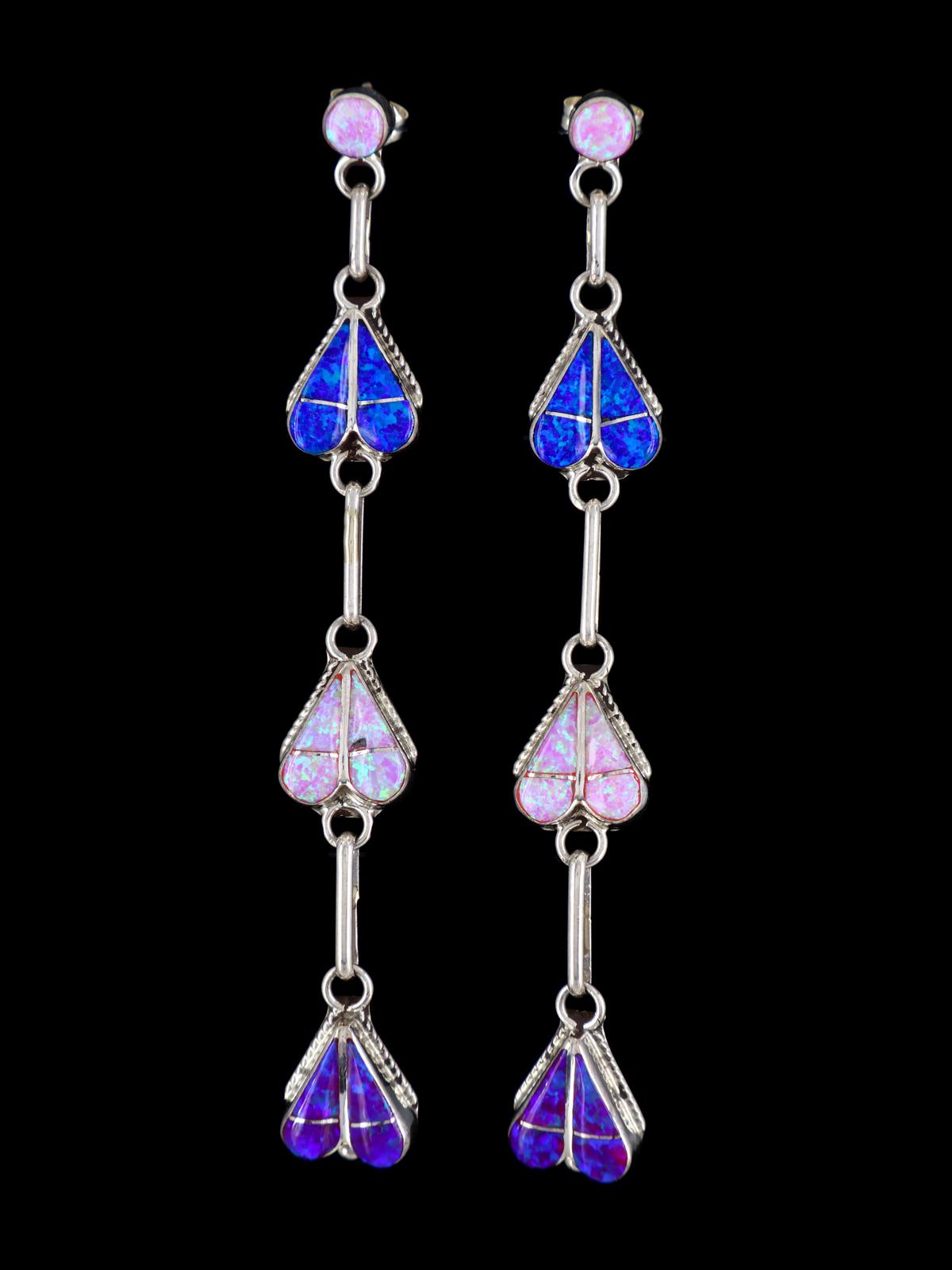 Native American Zuni Inlay Opalite Heart Post Earrings