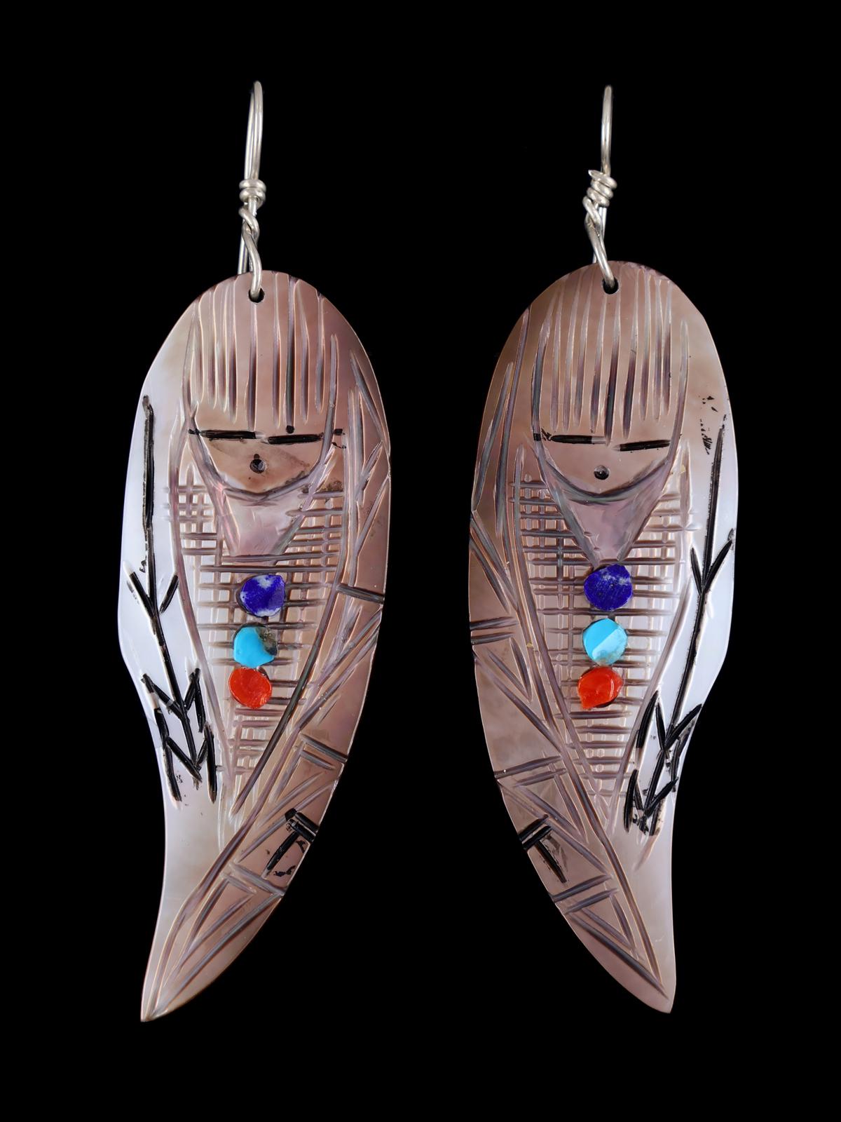 Zuni Inlay Abalone Maiden Dangle Earrings - PuebloDirect.com