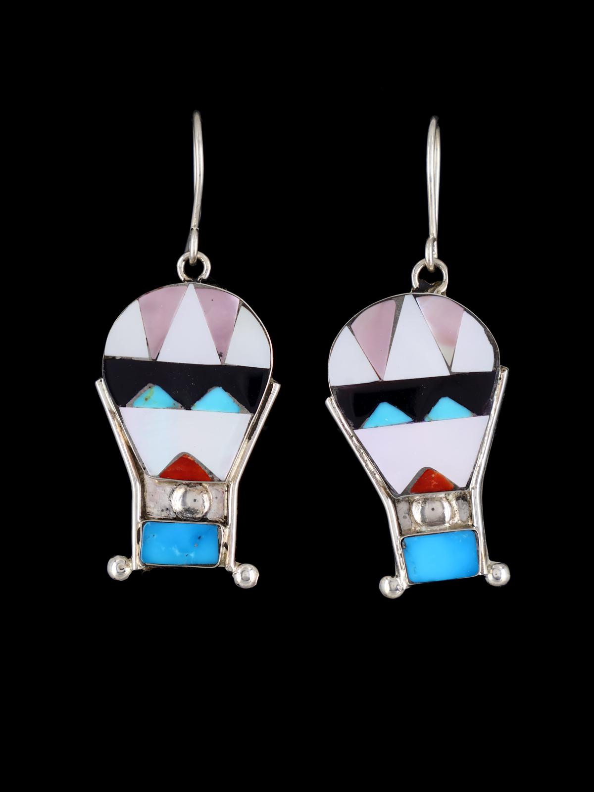 Zuni Inlay Sterling Silver Multistone Hot Air Balloon Earrings