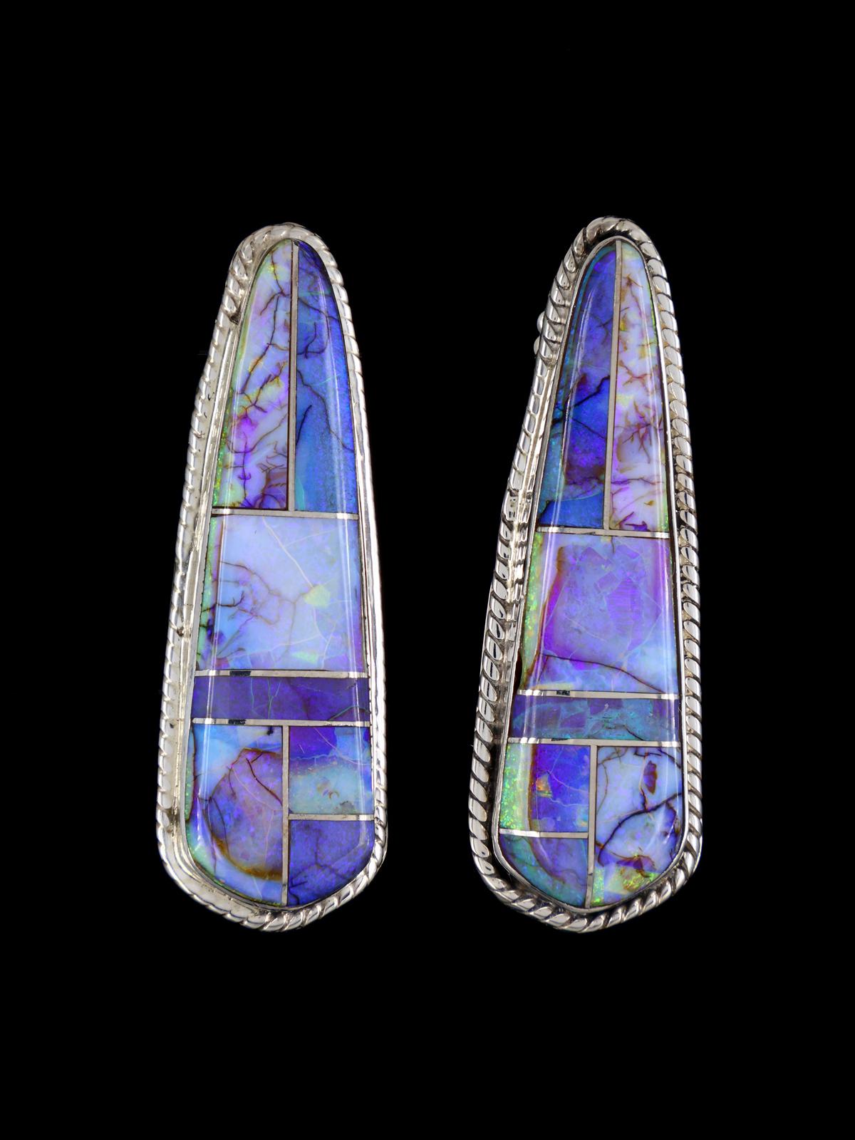 Navajo Spiderweb Opal Sterling Silver Post Earrings