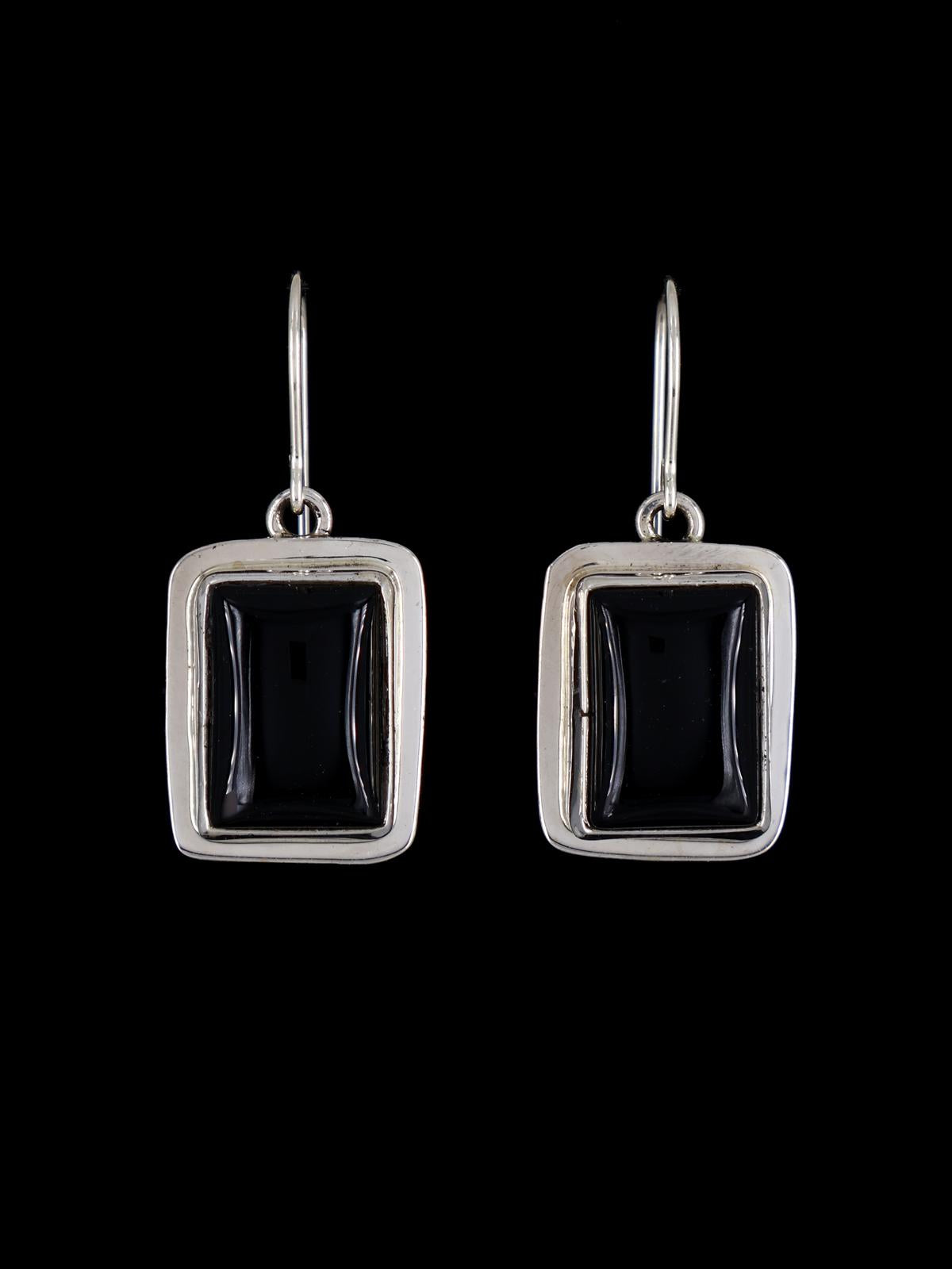 Navajo Sterling Silver Black Onyx Dangle Earrings - PuebloDirect.com