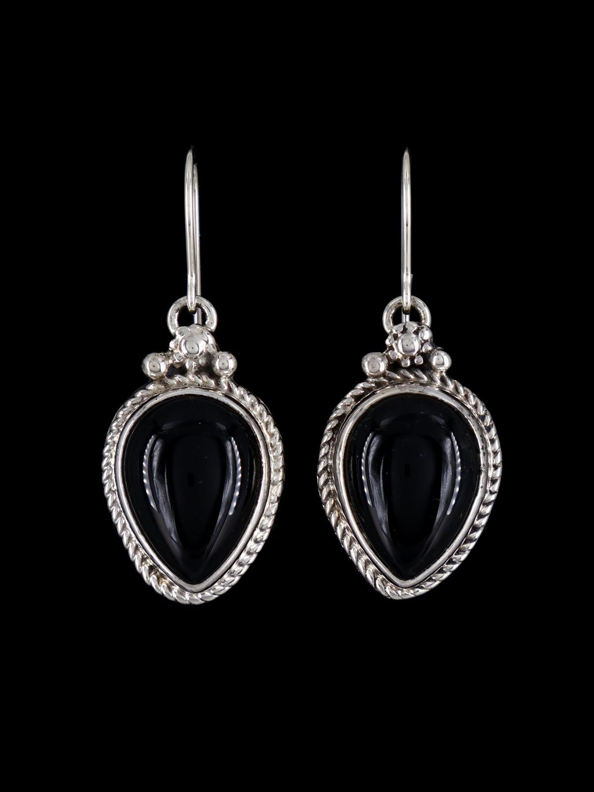 Native American Onyx Sterling Silver Dangle Earrings