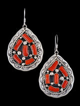 Pendientes Navajo de plata de ley con coral Kokopelli