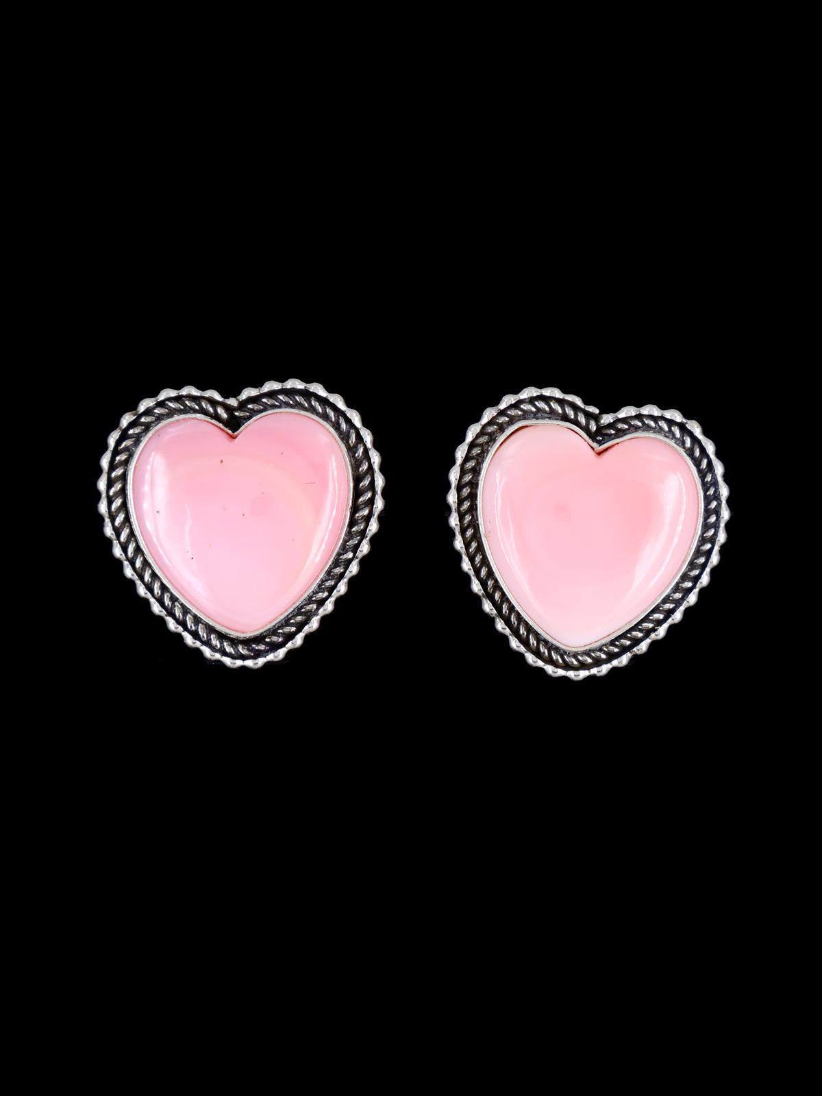 Navajo Sterling Silver Pink Conch Shell Heart Post Earrings