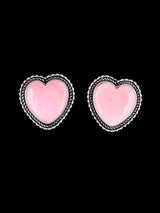 Navajo Sterling Silver Pink Conch Shell Heart Post Earrings